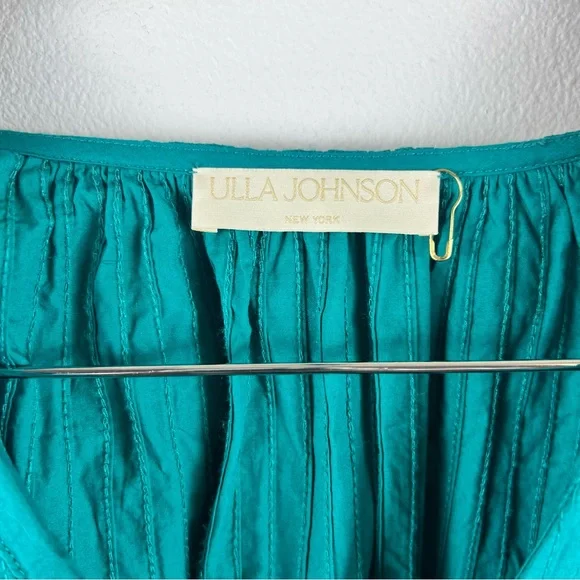 NEW ULLA JOHNSON Camilla Tiered Mini Dress in Verdigris